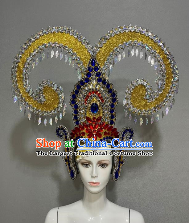 Horn Prologue Performance Show Feather Headdress Dance Team Samba Costumes Carnival Halloween