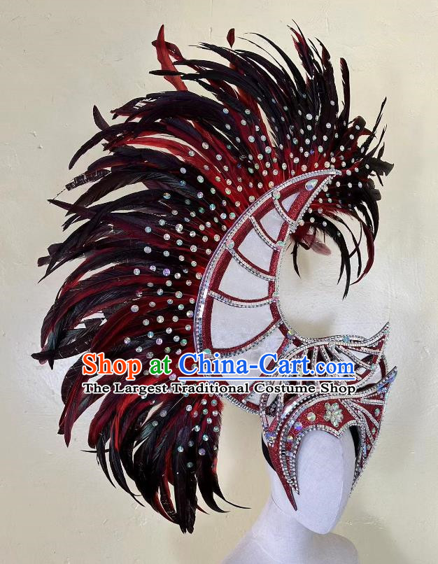 Red And Black Opening Dance Performance Feather Headdress Dance Team Samba Carnival Halloween