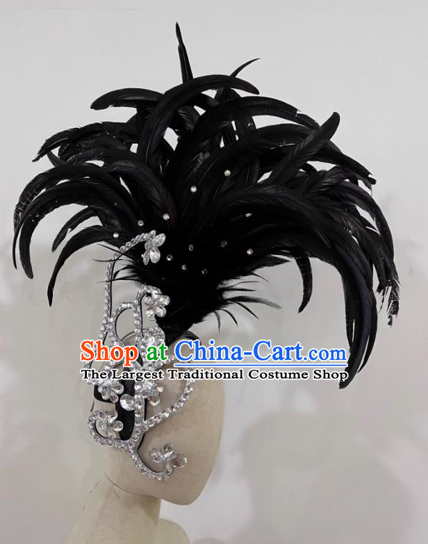 Black Feather Headdress Opening Dance Show Feather Headdress Dance Team Samba Costume Carnival Halloween