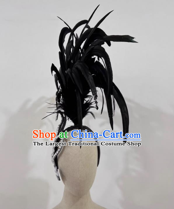 Black Feather Headdress Opening Dance Show Feather Headdress Dance Team Samba Costume Carnival Halloween