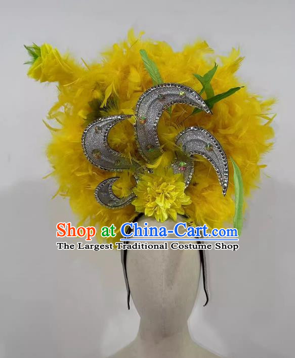 Yellow Feather Opening Dance Performance Show Feather Headdress Dance Team Samba Costumes Carnival Halloween