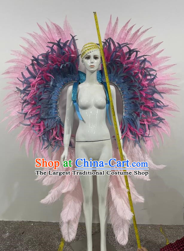 Pink Wings Opening Dance Performance Show Feather Headdress Dance Team Samba Costumes Carnival Halloween