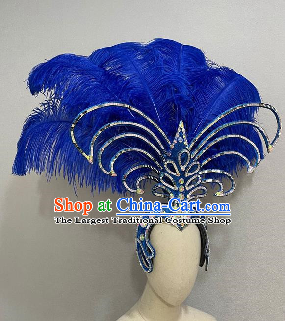 Luxurious Blue Opening Dance Show Feather Headdress Dance Team Samba Costumes Carnival Halloween