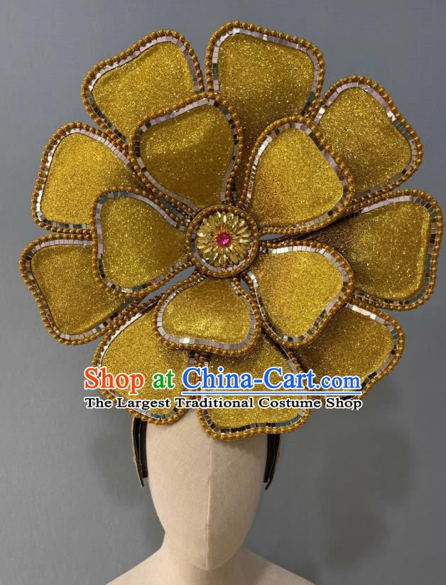 Golden Peony Opening Dance Show Feather Headdress Dance Team Samba Costumes Carnival Halloween