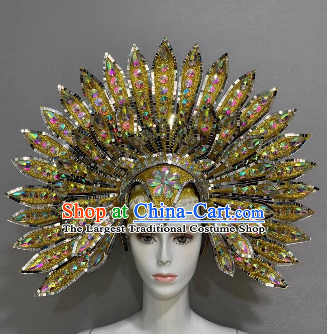 Golden Peacock Opening Dance Show Feather Headdress Dance Team Samba Costumes Carnival Halloween