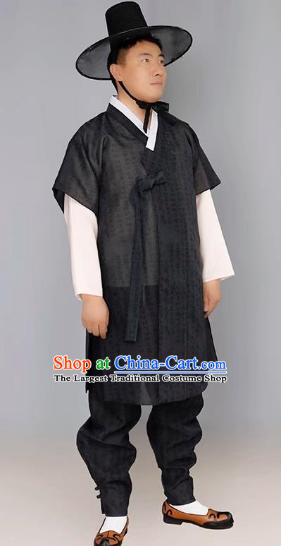 Men Groom Hanbok Black Long Host Speech Dress