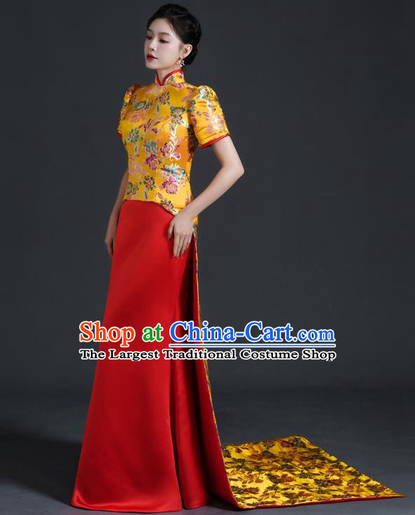 Chinese Style Top Banquet Evening Dress Long Tailing Stage Model Catwalk Costume Mermaid Self Cultivation Host Clothing