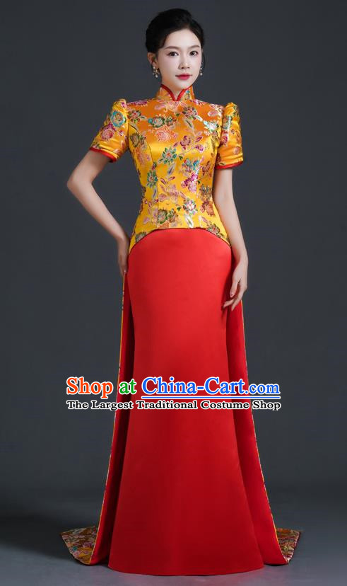 Chinese Style Top Banquet Evening Dress Long Tailing Stage Model Catwalk Costume Mermaid Self Cultivation Host Clothing