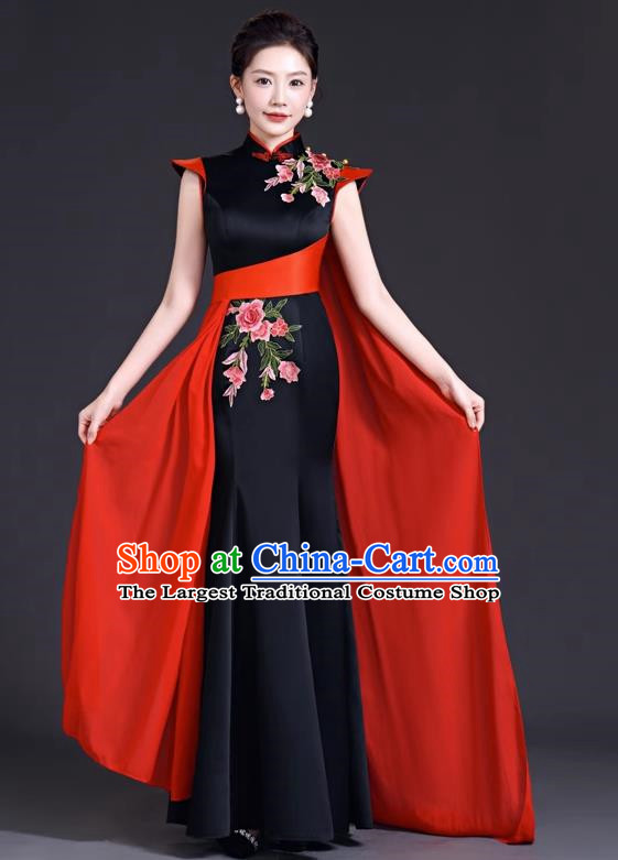 Top Evening Dress Temperament Stage Host Costume Chinese Style Improved Fishtail Long Cheongsam Dress