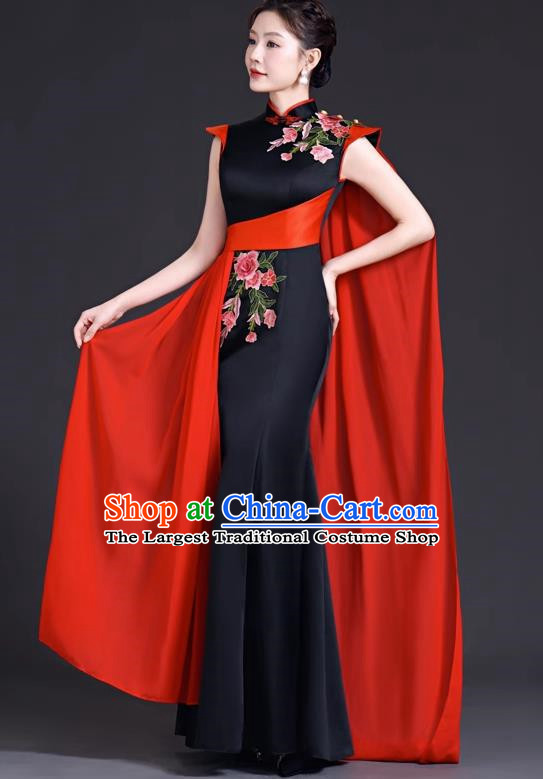 Top Evening Dress Temperament Stage Host Costume Chinese Style Improved Fishtail Long Cheongsam Dress