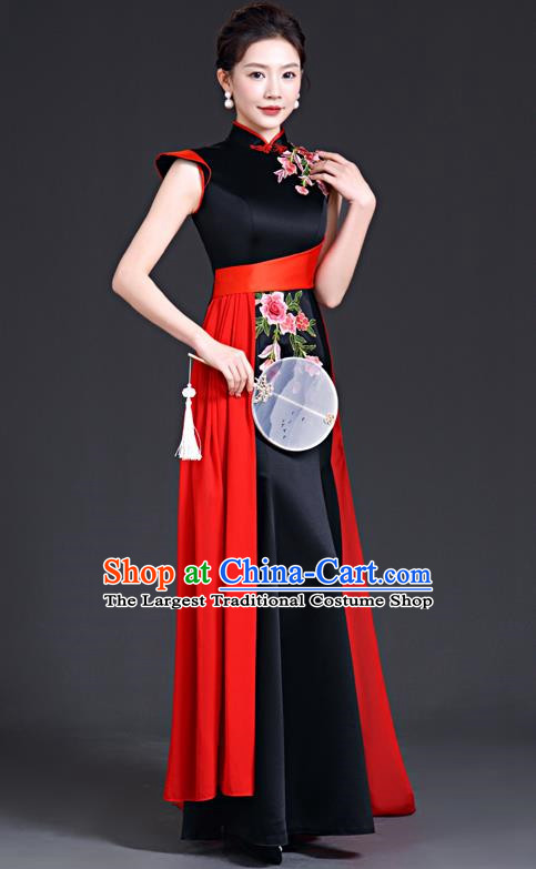 Top Evening Dress Temperament Stage Host Costume Chinese Style Improved Fishtail Long Cheongsam Dress