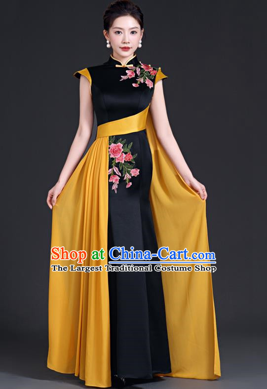 High Evening Dress Chinese Style Ladies Mermaid Model Group Stage Catwalk Costume Black