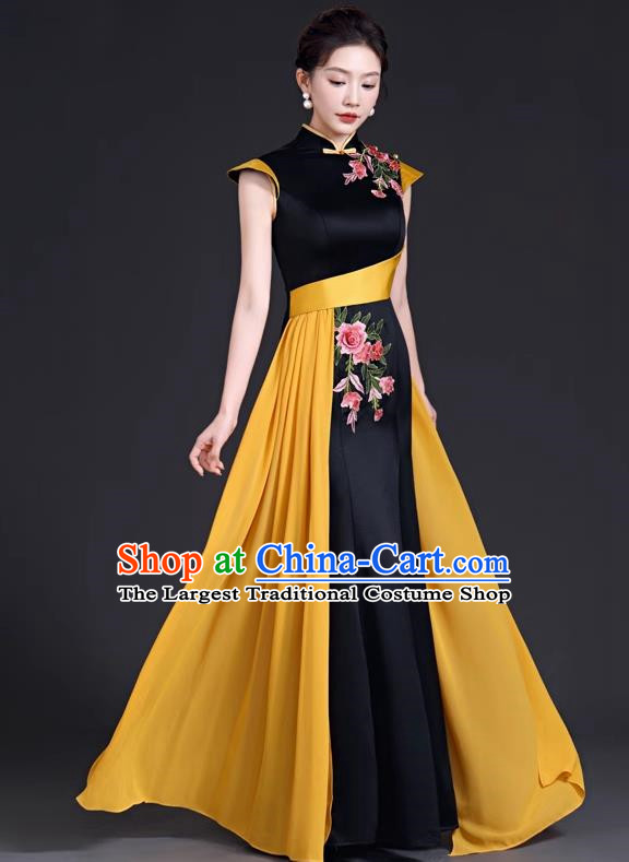 High Evening Dress Chinese Style Ladies Mermaid Model Group Stage Catwalk Costume Black