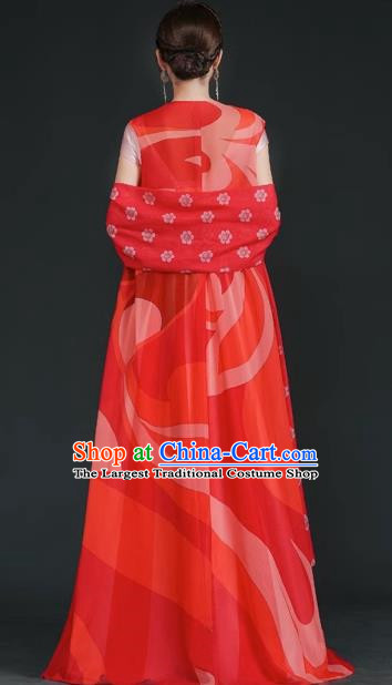 China Style Stage Catwalk Show Costumes Long Trailing Cheongsam Team Dress Art Examination Clothes