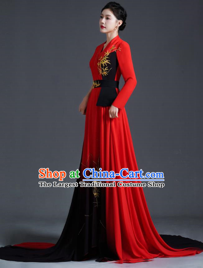 Chinese Style Top Banquet Evening Dress Model Catwalk Performance Costume Long Guzheng Playing Art Test Dress Tailing