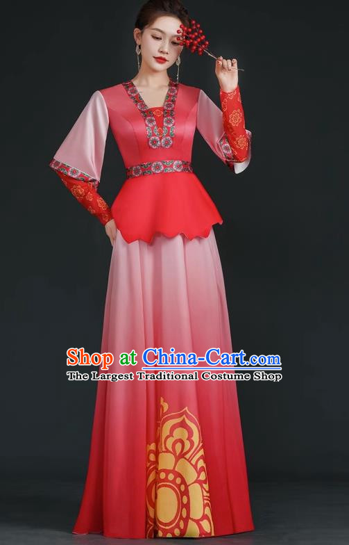 China Style Stage Catwalk Show Costumes Long Trailing Cheongsam Team Dress Art Examination Clothes