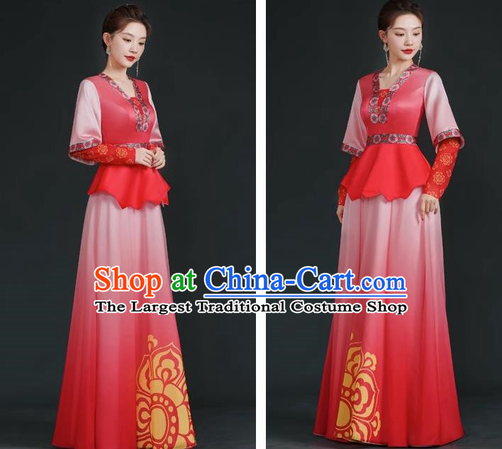 China Style Stage Catwalk Show Costumes Long Trailing Cheongsam Team Dress Art Examination Clothes