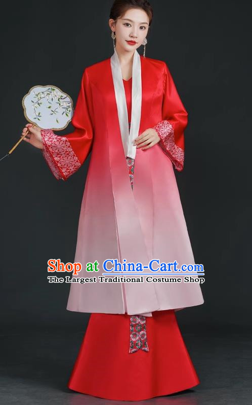 China Style Stage Catwalk Show Costumes Long Trailing Cheongsam Team Dress Art Examination Clothes