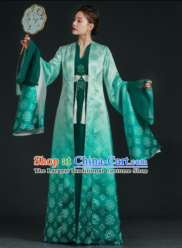 China Style Top Catwalk Evening Dress Trailing Long Model Team Stage Performance Clothing Art Test Dress Green