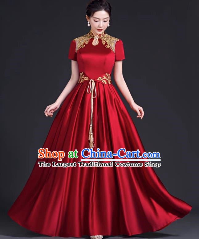 Top Banquet Evening Dress Annual Meeting Host Chorus Performance Clothing Temperament Wine Red Toast Dress