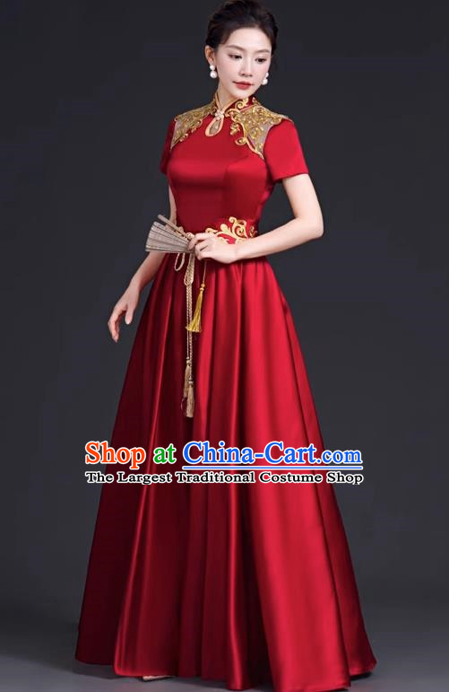 Top Banquet Evening Dress Annual Meeting Host Chorus Performance Clothing Temperament Wine Red Toast Dress