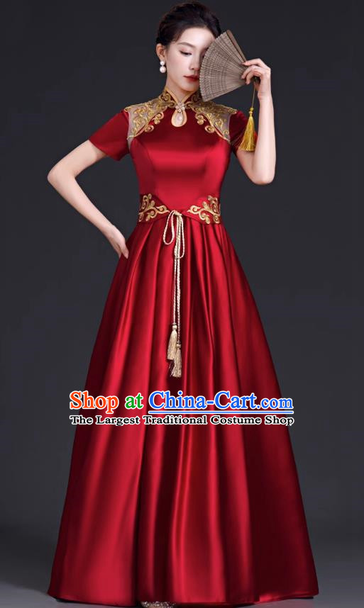 Top Banquet Evening Dress Annual Meeting Host Chorus Performance Clothing Temperament Wine Red Toast Dress