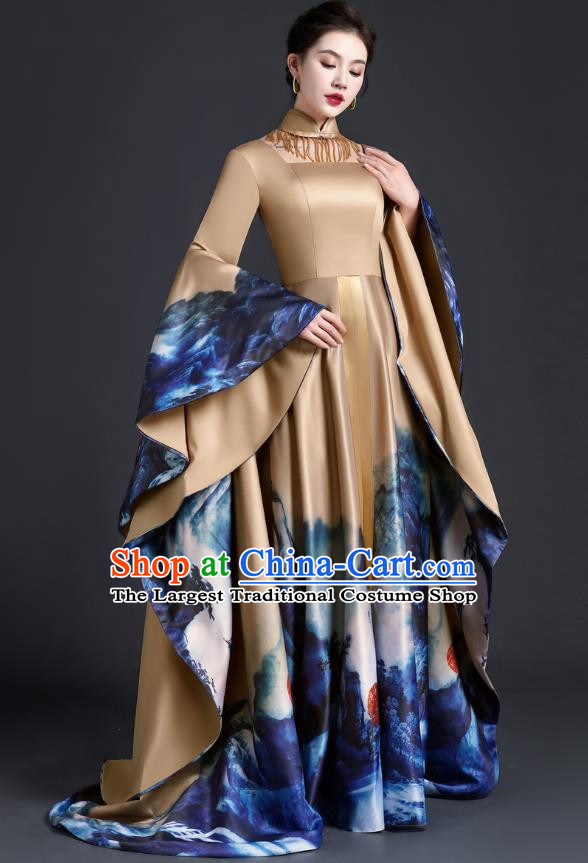 Exaggerated Big Sleeve Model Catwalk Costume Top Atmospheric Guzheng Performance Art Test Vocal Music Performance Host Dress Female