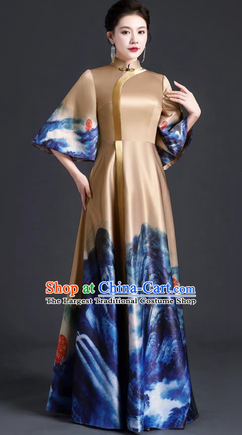 Chinese Style Top Atmospheric Banquet Evening Dress Long Section Annual Meeting Model Catwalk Show Costume Dress