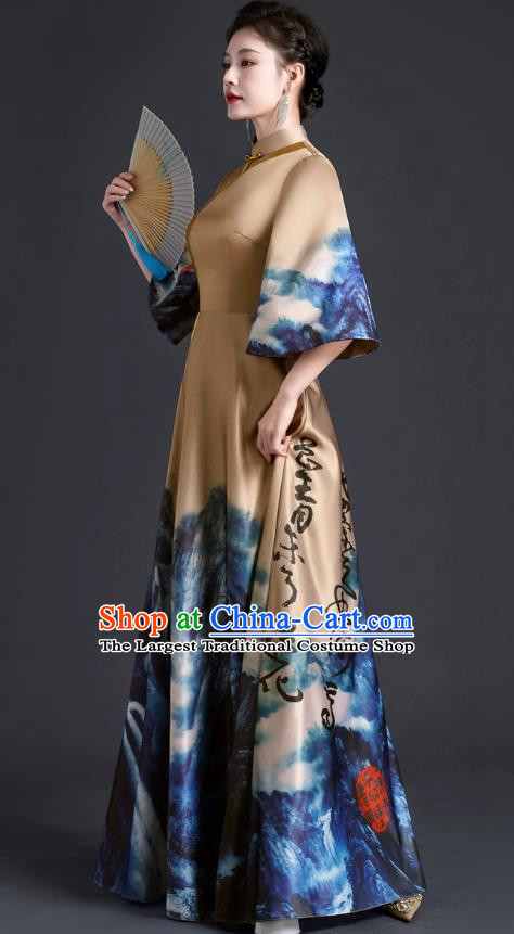 Chinese Style Top Atmospheric Banquet Evening Dress Long Section Annual Meeting Model Catwalk Show Costume Dress