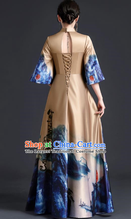 Chinese Style Top Atmospheric Banquet Evening Dress Long Section Annual Meeting Model Catwalk Show Costume Dress