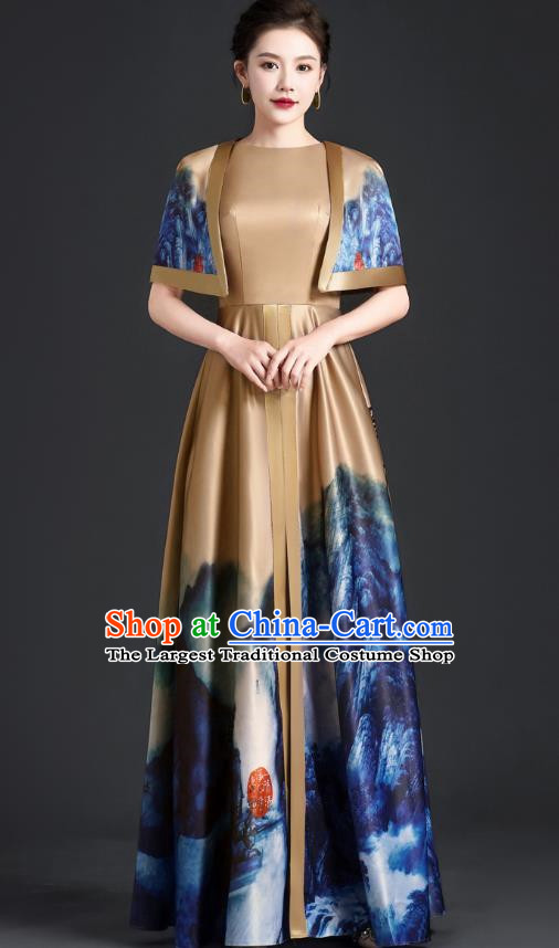 Chinese Style Top Atmospheric Landscape Painting Banquet Evening Dress Long Model Stage Catwalk Art Examination Performance Dress