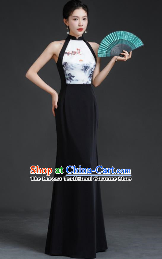 Chinese Style Banquet Evening Dress Sexy Shoulders Young Improved Catwalk Cheongsam Long Party Party Dress