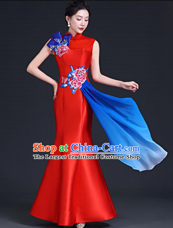 Chinese Style Improved Long Fishtail Banquet Evening Dress Skirt Annual Meeting Show Host Catwalk Cheongsam