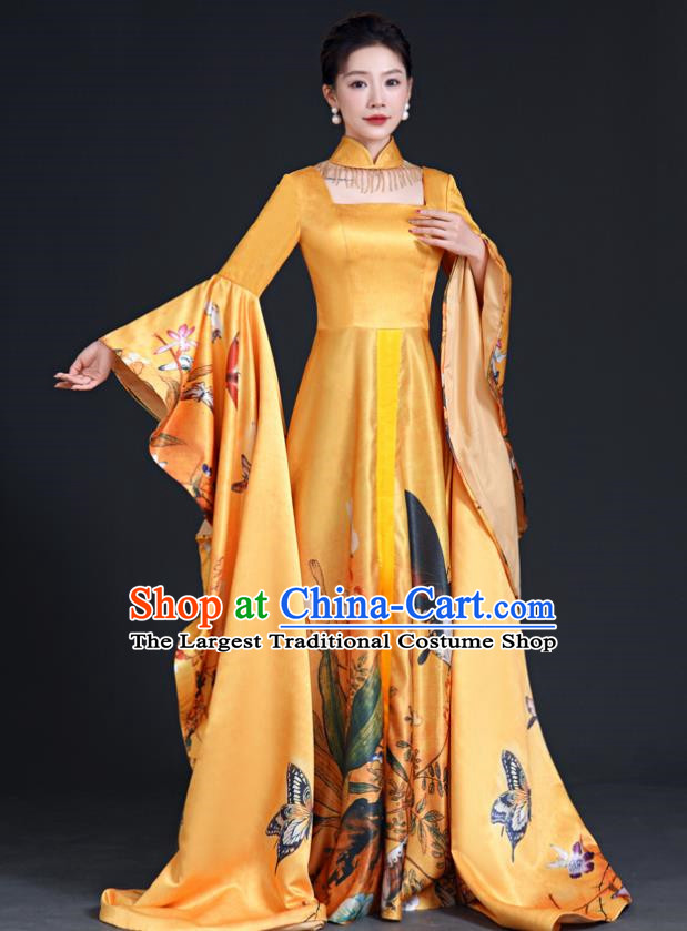 Chinese Fashion Top Catwalk Evening Dress Atmosphere Art Examination Vocal Performance Host Dress Model Cheongsam Long Costumes