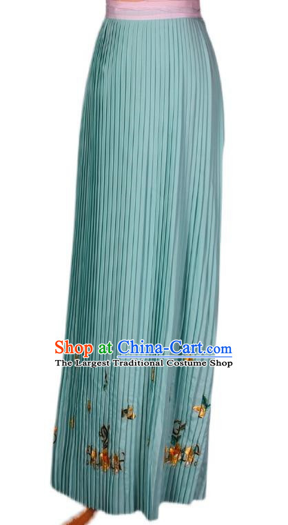 Green Pleated Skirt Yue Opera Huadan Embroidered Opera Costume All Match Skirt For Women