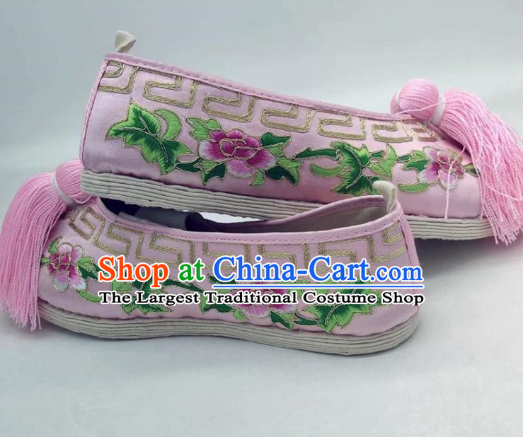 Thousand Layer Bottom Opera Huadan Flat Bottomed Embroidered Shoes Hook Gold Chinese Style Classical Dance Big Peony