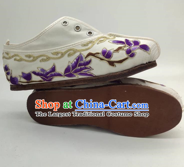 Chinese Opera Huadan Embroidered Shoes Miss Tsing Yi Flat Bottom Antique Costume