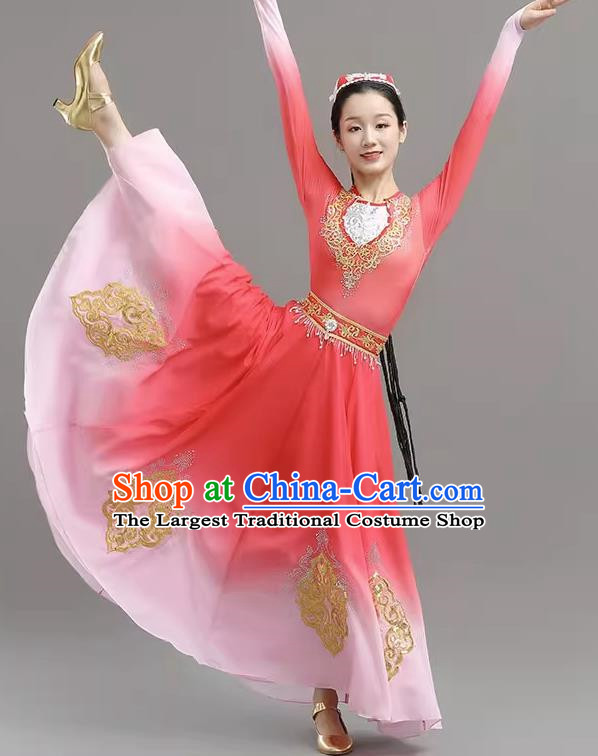 China Xinjiang Dance Opening Dance Skirt Elegant Gradient Color Large Skirt Performance Clothing Self Cultivation Practice Performance Examination Performance Clothing