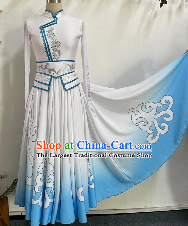 China Mongolian Clothing Performance Clothing Elegant Large Skirt Gradient Color Self Cultivation Dress Long Skirt Art Test Practice Performance Clothing