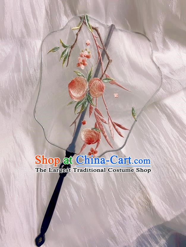 Handmade Flying Fairy Fan Embroidered Black Sandalwood Shaped Retro Fan Hanfu Ancient Style