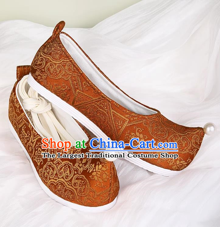 Hanfu Shoes Ancient Style Flat Heel Round Toe Soft Sole Shoes Ming Horse Face Ancient Costume Women Cloth Shoes