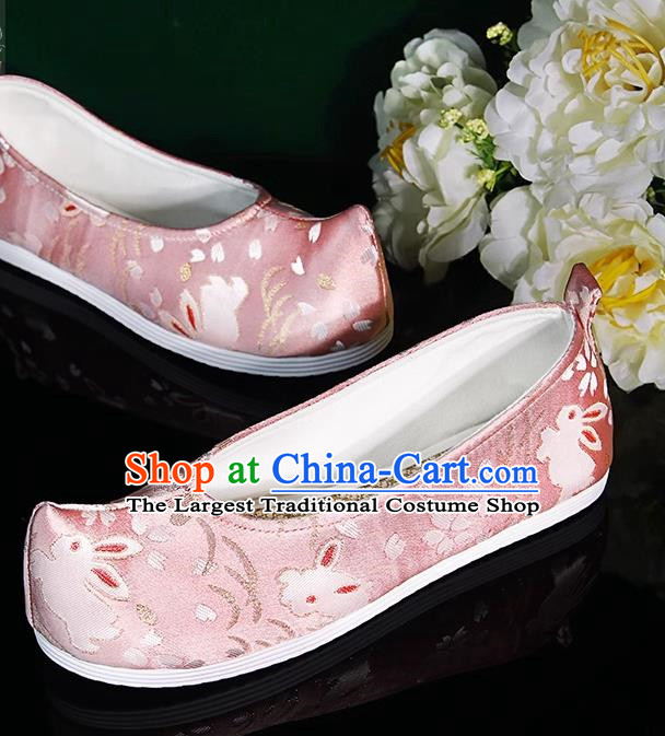 Hanfu Shoes Ancient Style Flat Heel Round Toe Soft Sole Shoes Ming Dynasty Horse Face Ancient Costume Women Cloth Shoes Pink