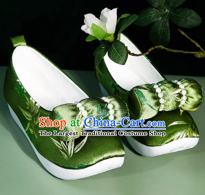 Head Turned Hanfu Shoes Brocade Green Ancient Cloth Shoes