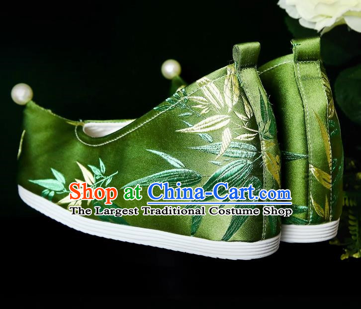 Head Turned Hanfu Shoes Brocade Green Ancient Cloth Shoes