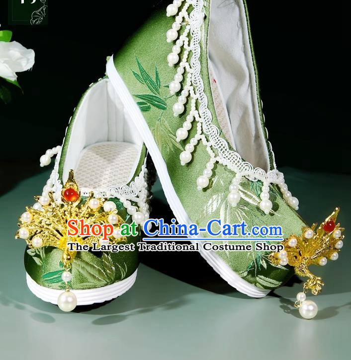 Head Turned Hanfu Shoes Brocade Green Ancient Cloth Shoes