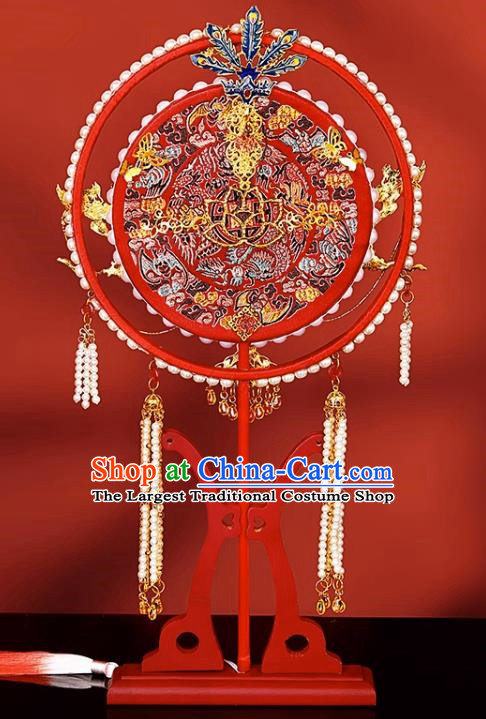 Red Wedding Fan Group Fan Wedding Bride Handmade Hi Fan Xiuhe Dress Wedding Chinese Style Married