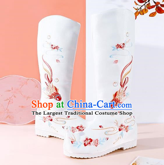 White Hanfu Boots Women Summer Heightened Embroidered Boots Women Boots Ancient Costume Boots