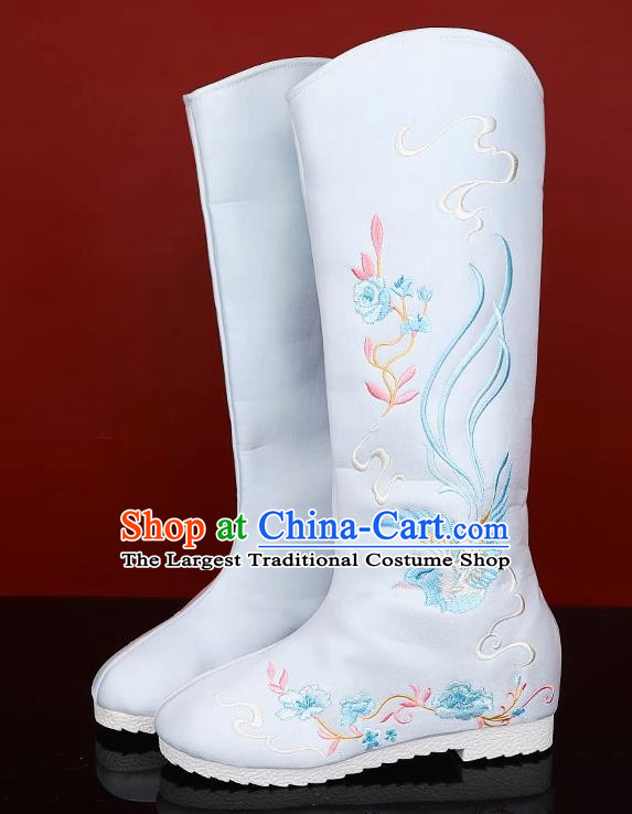 White Hanfu Boots Women Summer Heightened Embroidered Boots Women Boots Ancient Costume Boots