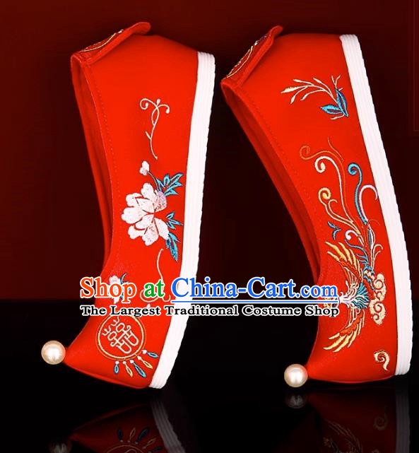 Red Bride Xiuhe Wedding Shoes Embroidered Hanfu Shoes