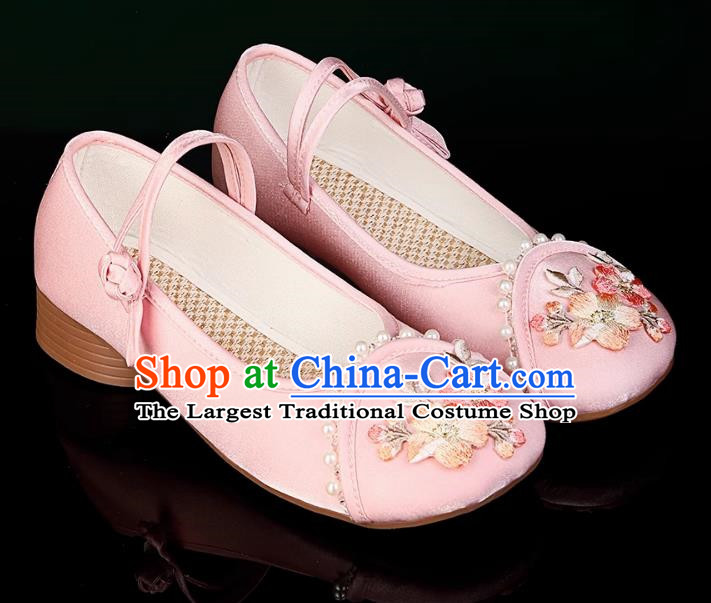 Hanfu Shoes With Pearl Round Toe Embroidery